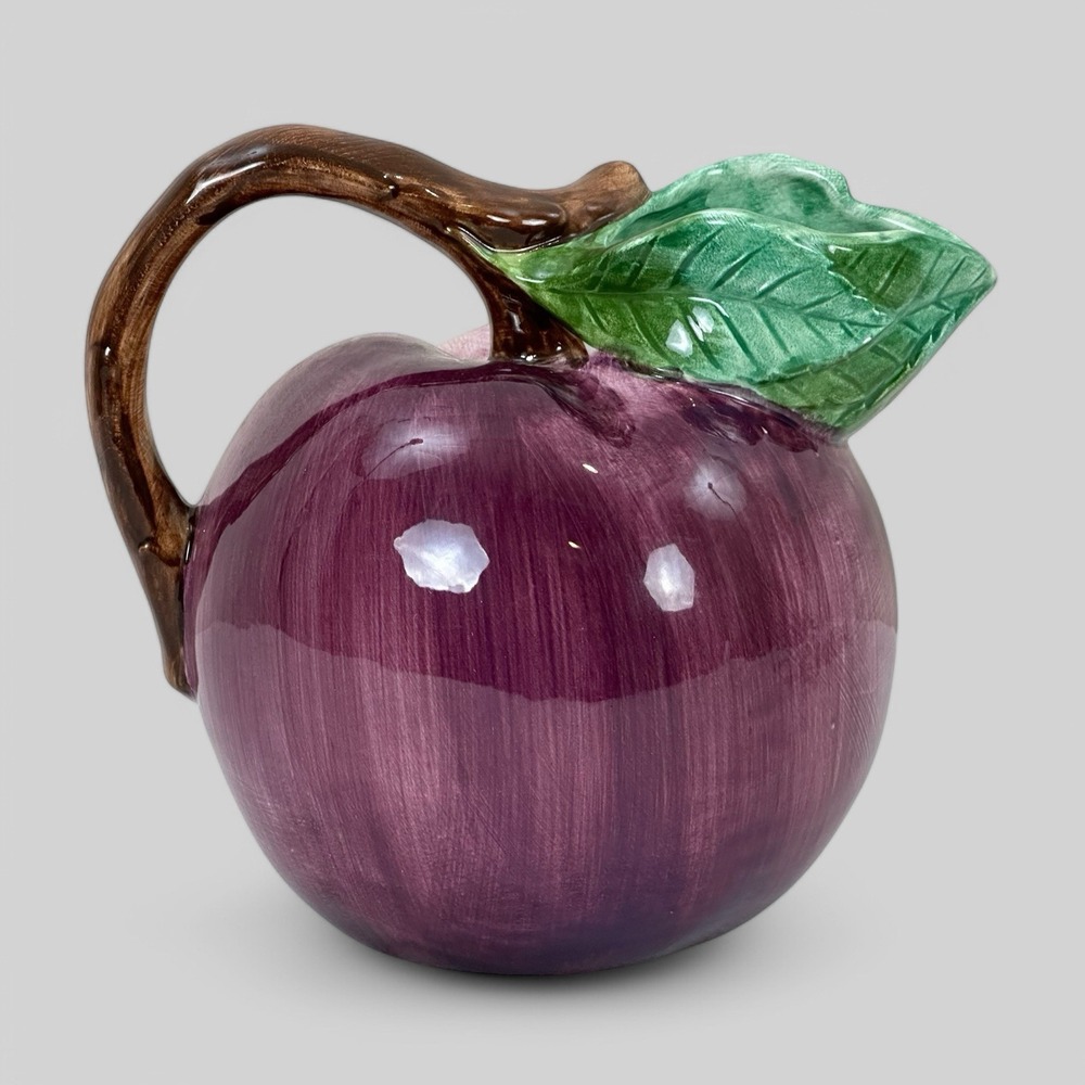 Pottery Barn JAPAN Figural PLUM‎ Juice Pitcher w Label 6.5 inches Tall Purple